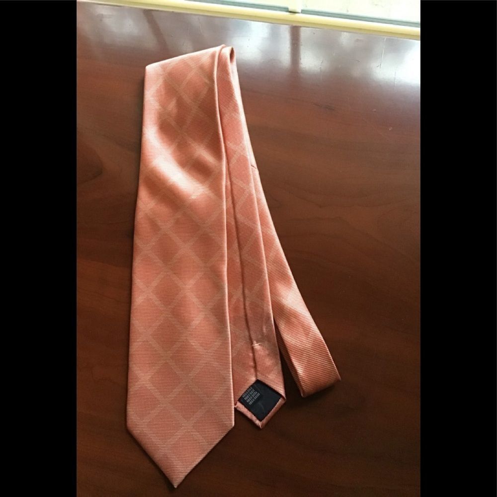 Pal Zileri Mens Designer Silk Tie, Two Tonned Peach Plaid